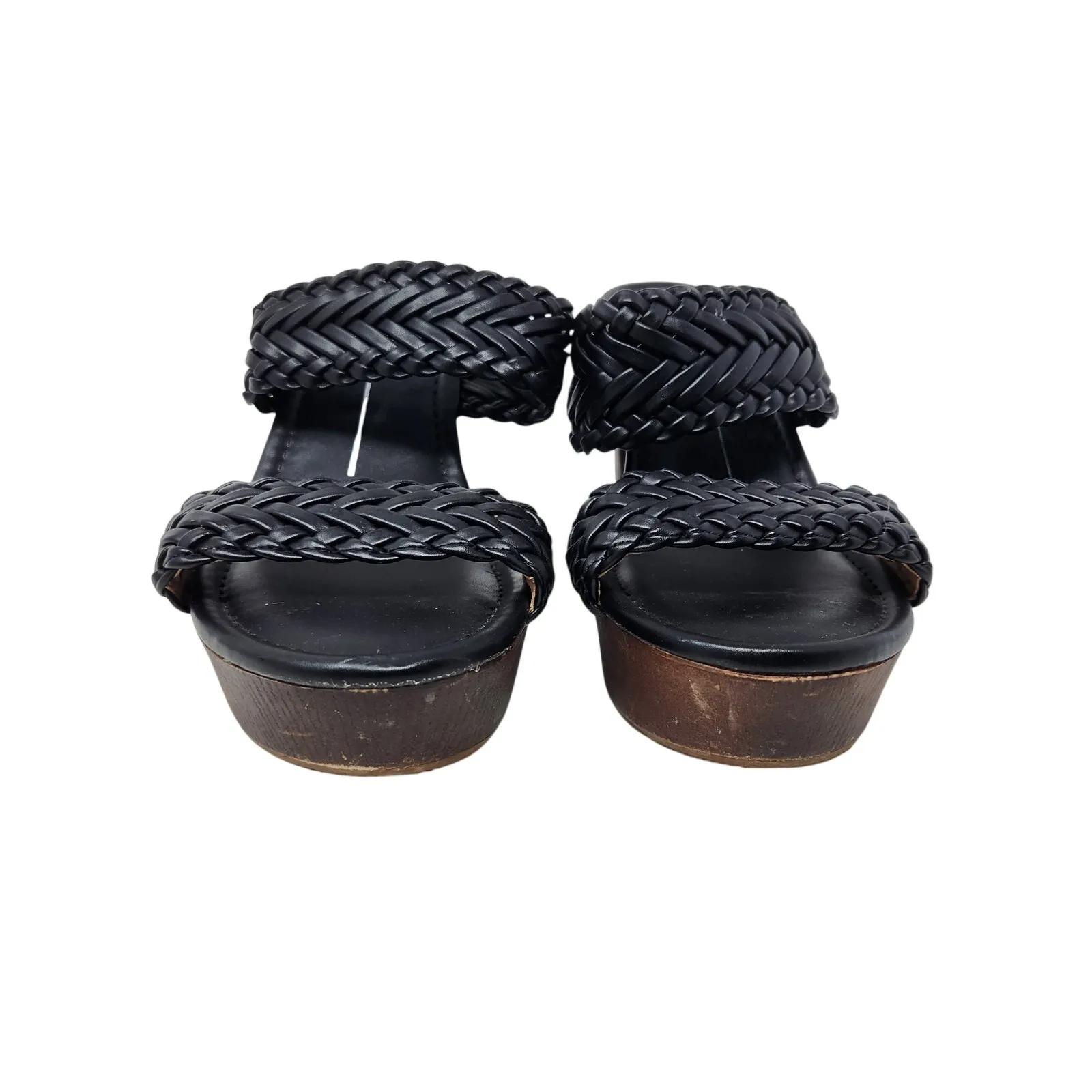 Report Black Leather Chunky Woven Strap Slip On Block Heeled Sandals Size 7.5 - Image 3