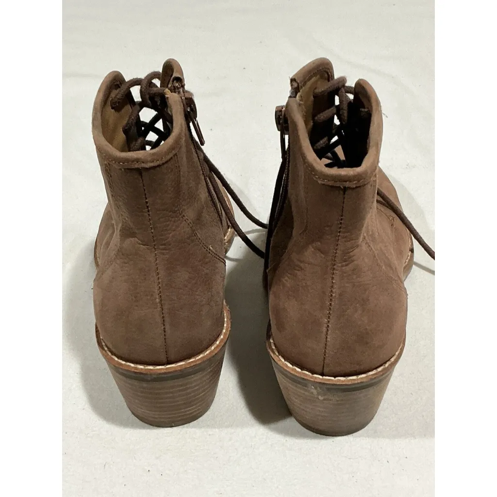 Womans Lucky Brand Drill Brown Leather Lace Up Stacked Heel Bootie 7.5 M - Image 5