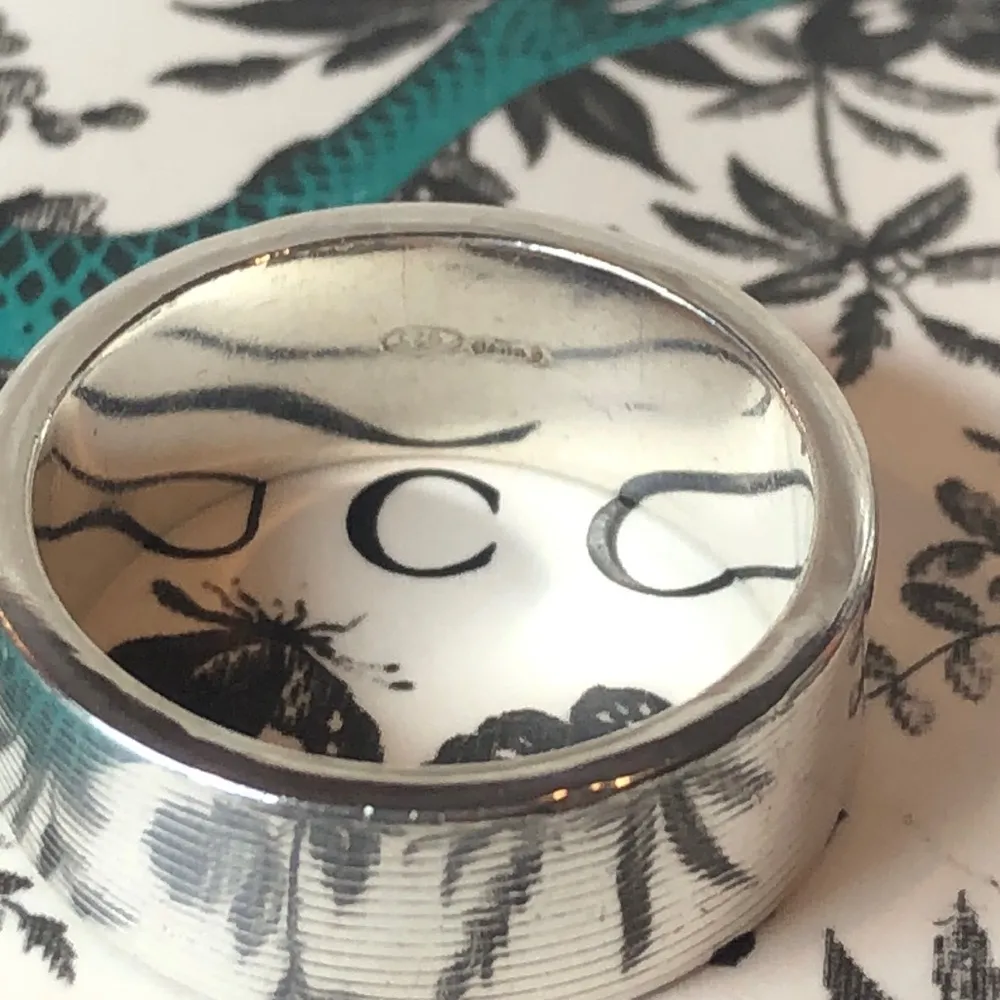 GUCCI Sterling Silver Engraved Cigar Band Ring Size 9-1/2 21 NIB - Image 5