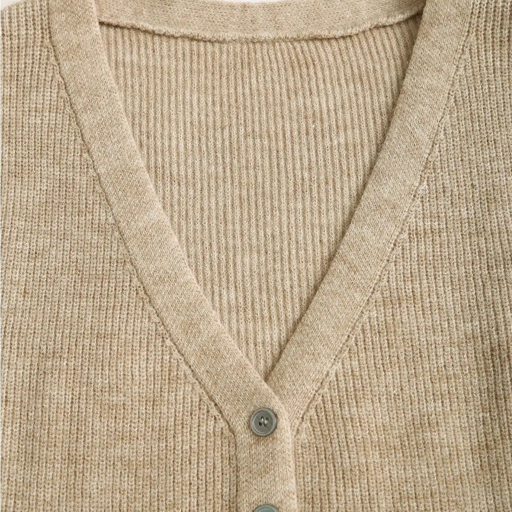Rihoas Khaki V Neck Button Knit Cardigan Tan Size 2 - Image 6
