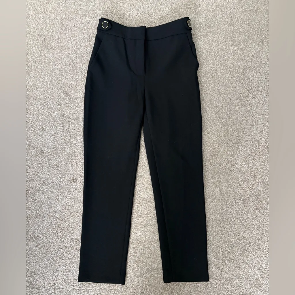 Veronica Beard Gamilia High Rise Black Trousers Waist Tab Button Detail Slacks - Image 3