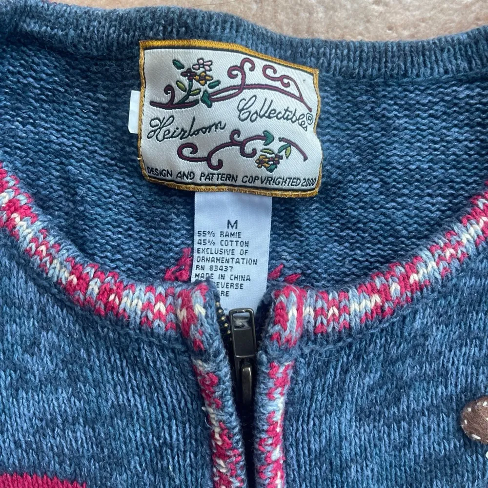 Festive Blue and Red Sweater with Embroidered Designs Size M - Image 3