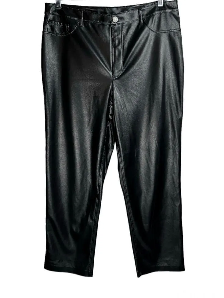 Joie Faux Leather Straight Leg Pants Sz 16 Black  Limited Edition - Image 3