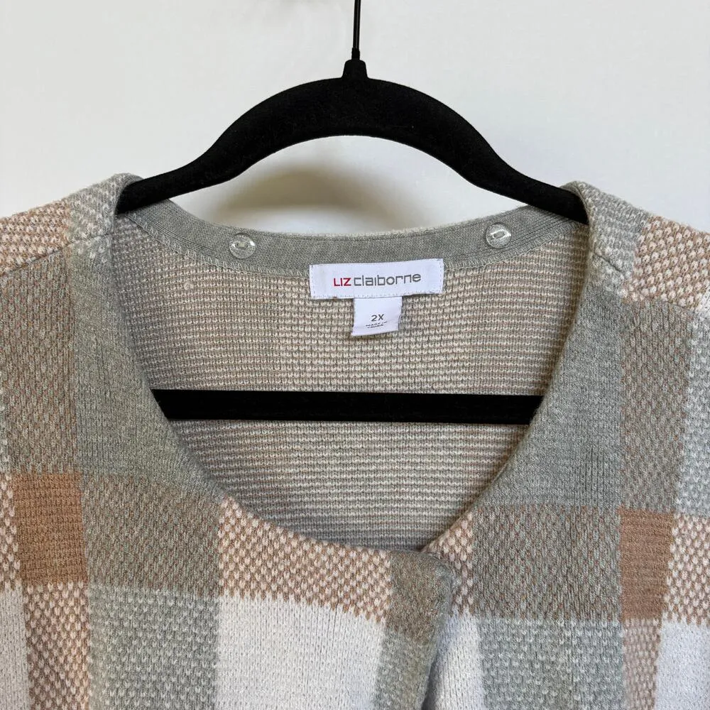 Liz Claiborne Plaid Fall Cardigan Long Soft Sweater Barncore Modest Neutral 2X - Image 8