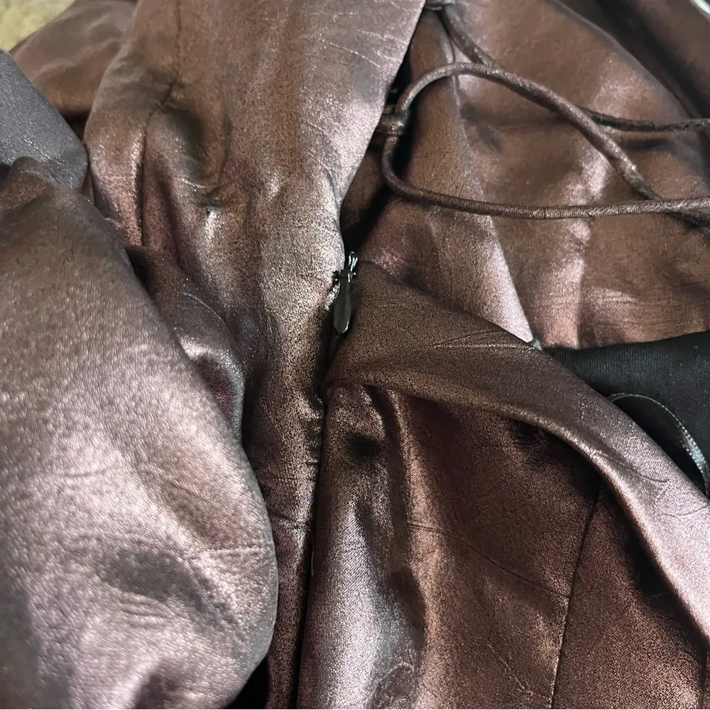 ZARA Voluminous Flower Rosette Bronze Metallic Strapless Mini Dress Size Small - Image 12