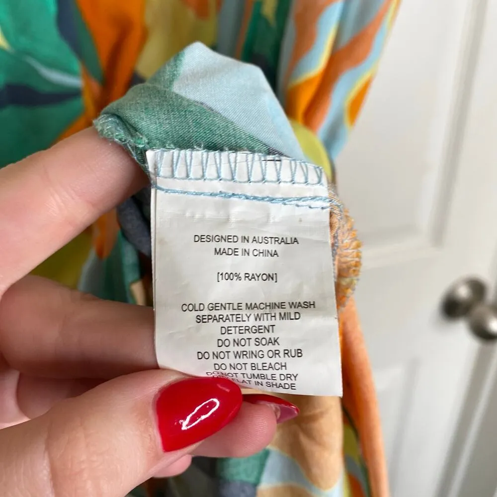 ABEL THE LABEL Smocked Midi Dress Smocked Tropical Bright Colorful Size XS Beach - Image 5