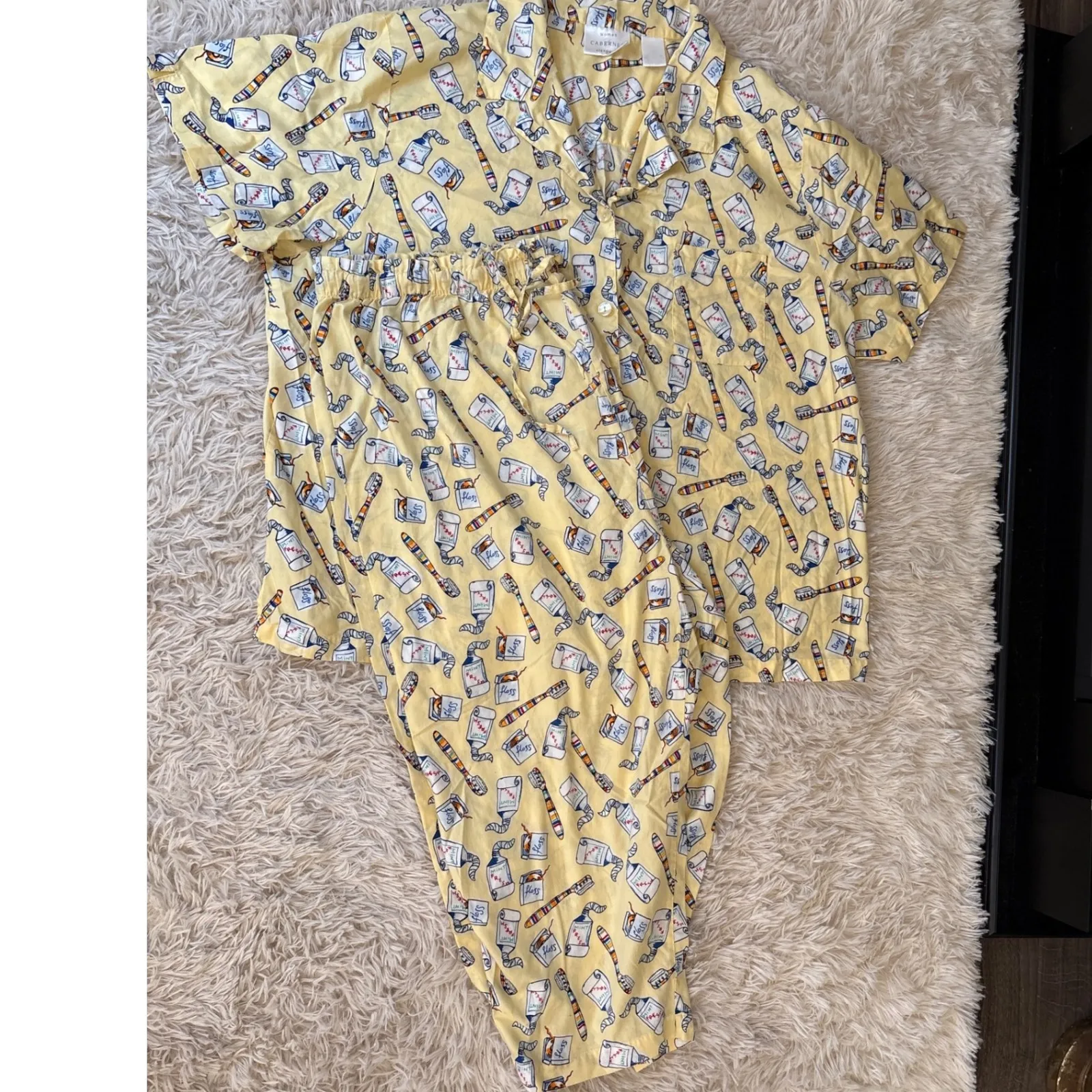 Cabernet Sleepwear Women's Pajama Set Yellow Toothpaste Print Top Pants 3X - Image 2