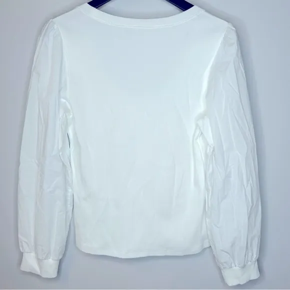 Veronica Beard Donovan‎ Ribbed Puff Sleeve White Top Size L - Image 6