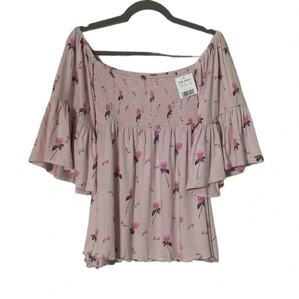 Free People Off Shoulder Tunic Top in Cloud Cherry Combo - Image 6