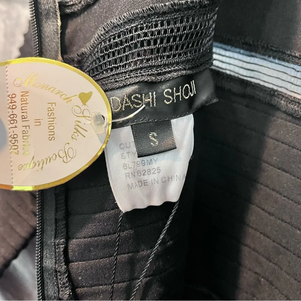 NWT Tadashi Shoji Small Black Fitted Mid-Length 3/4 Sleeve Mesh Stripe Dress - Image 12