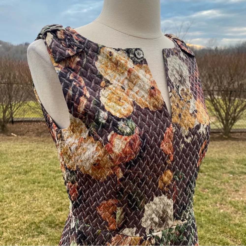 Anthropologie Tabitha Quilted Floral Textured Dress Size 6 Petite Women's Brown - Image 6