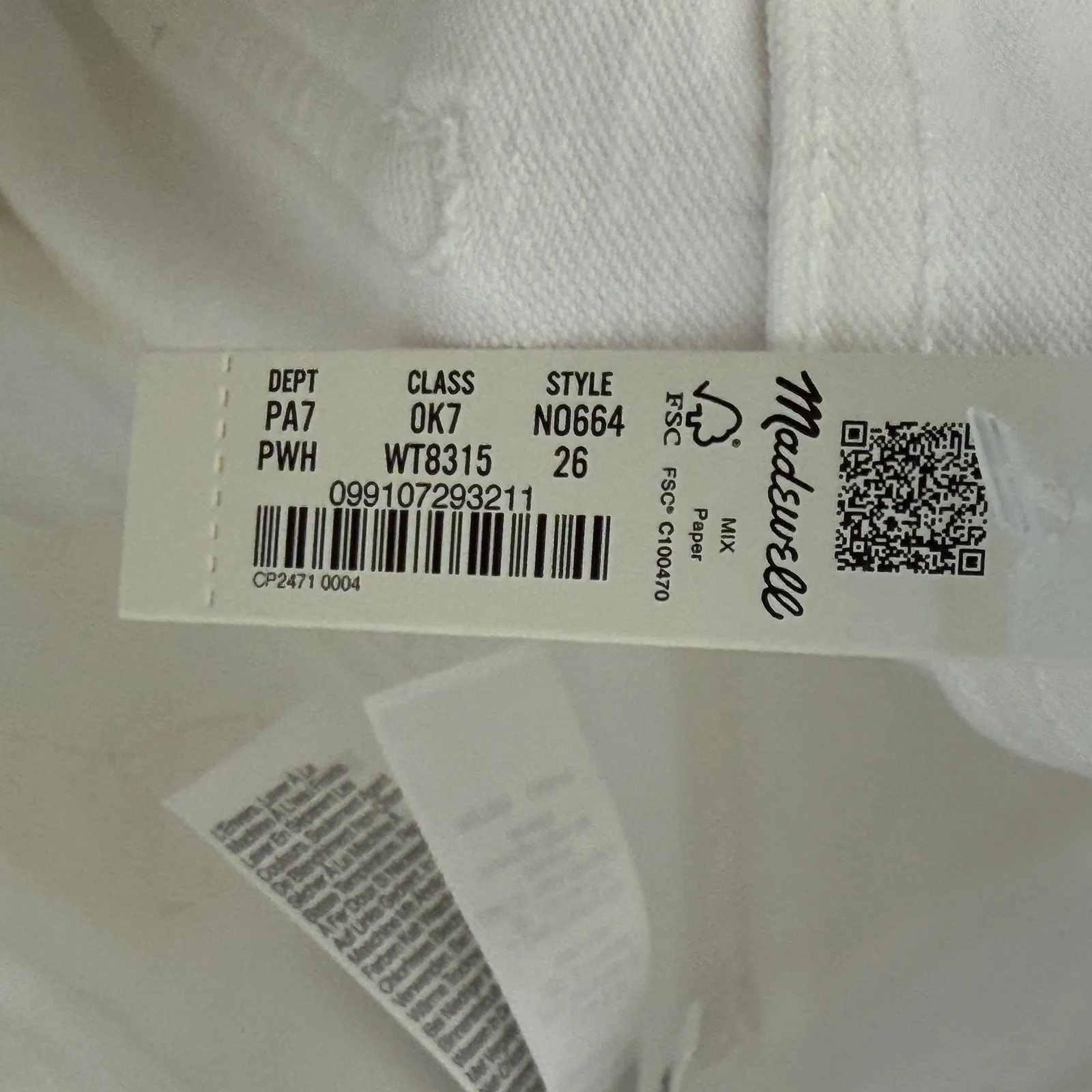 NWT Madewell Sz 26 High Rise Stovepipe Slim Straight Jeans Pure White NO664 - Image 12