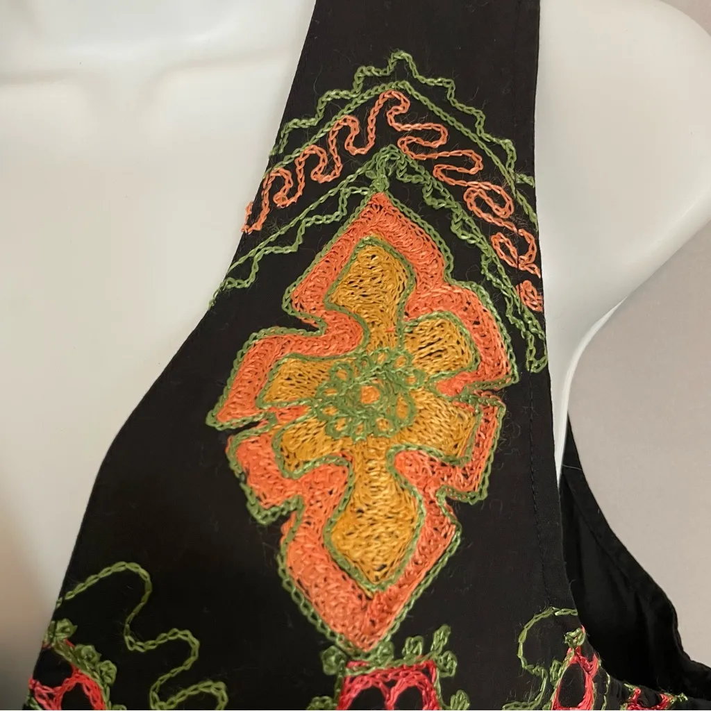 Vintage Embroidered Vest Beaded Tassels Women Petite‎ Medium Black Boho Hippie Size undefined - Image 6