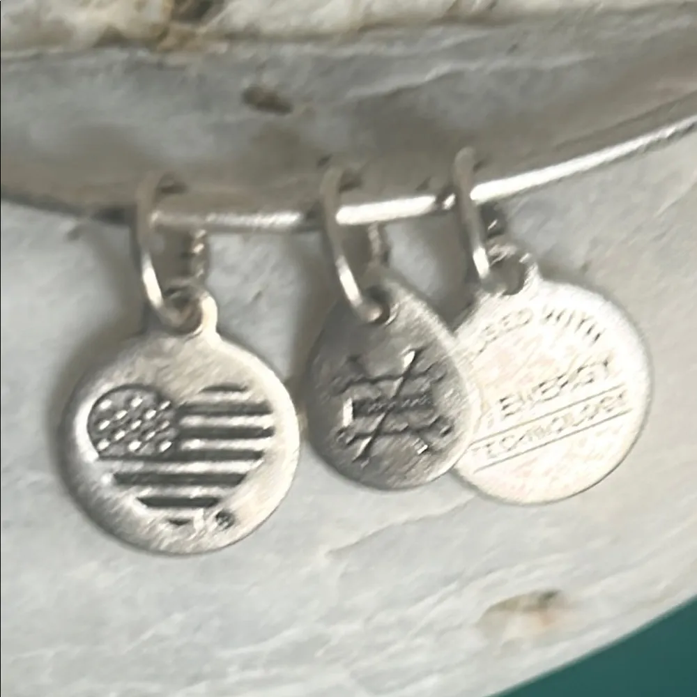 Alex and Ani Silver Tone “Because I Love You" Engraved Charm Bangle Bracelet - Image 4