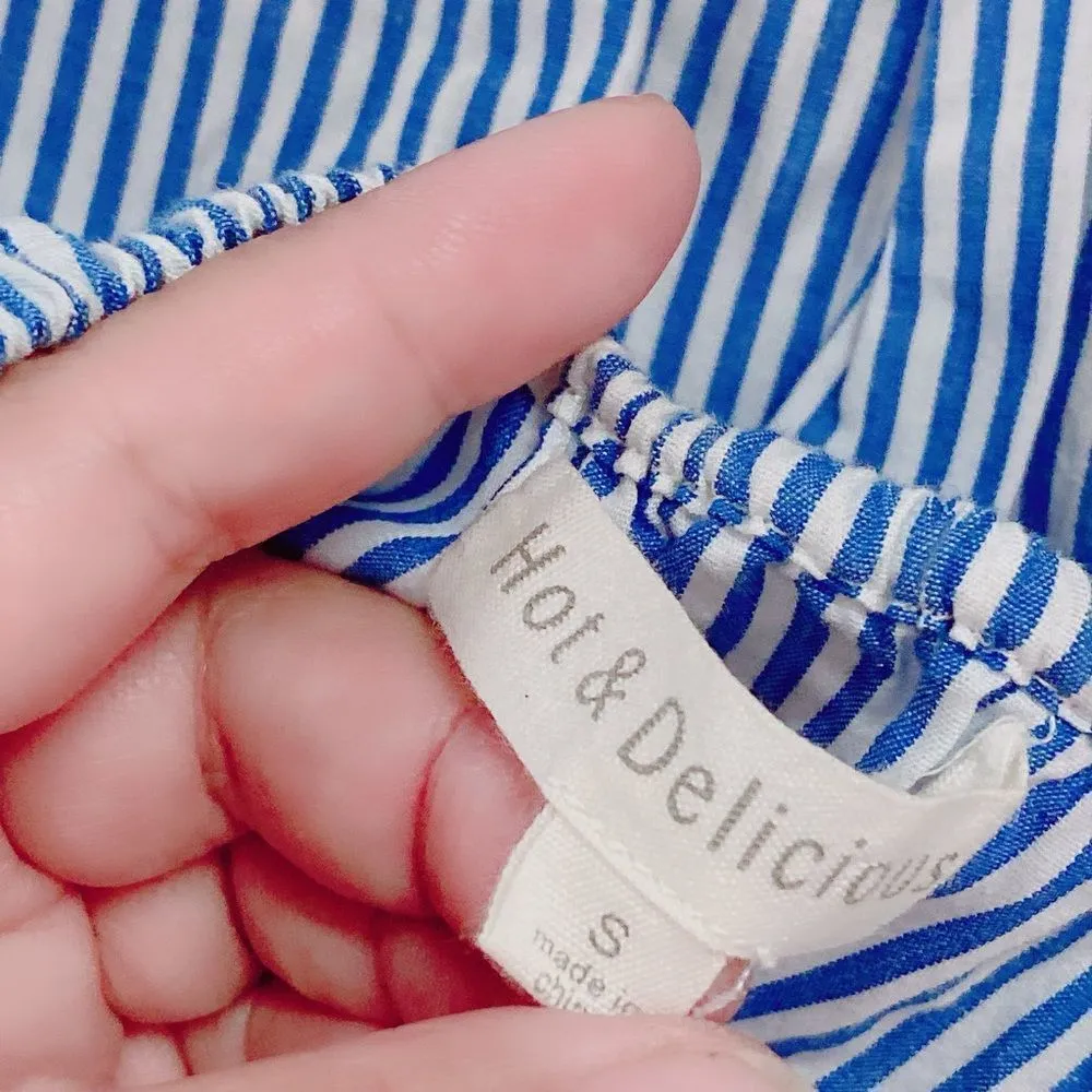 Hot & Delicious Off Shoulde White Blue Stripe Tassel Mini Small Dress ShirtDress - Image 8