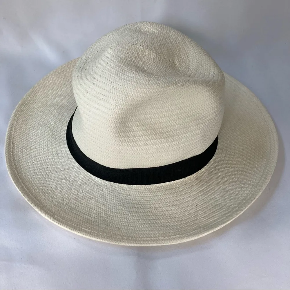 Women's Off-white Wide Brim Straw Beach Hat w/ Black Ribbon - Image 3