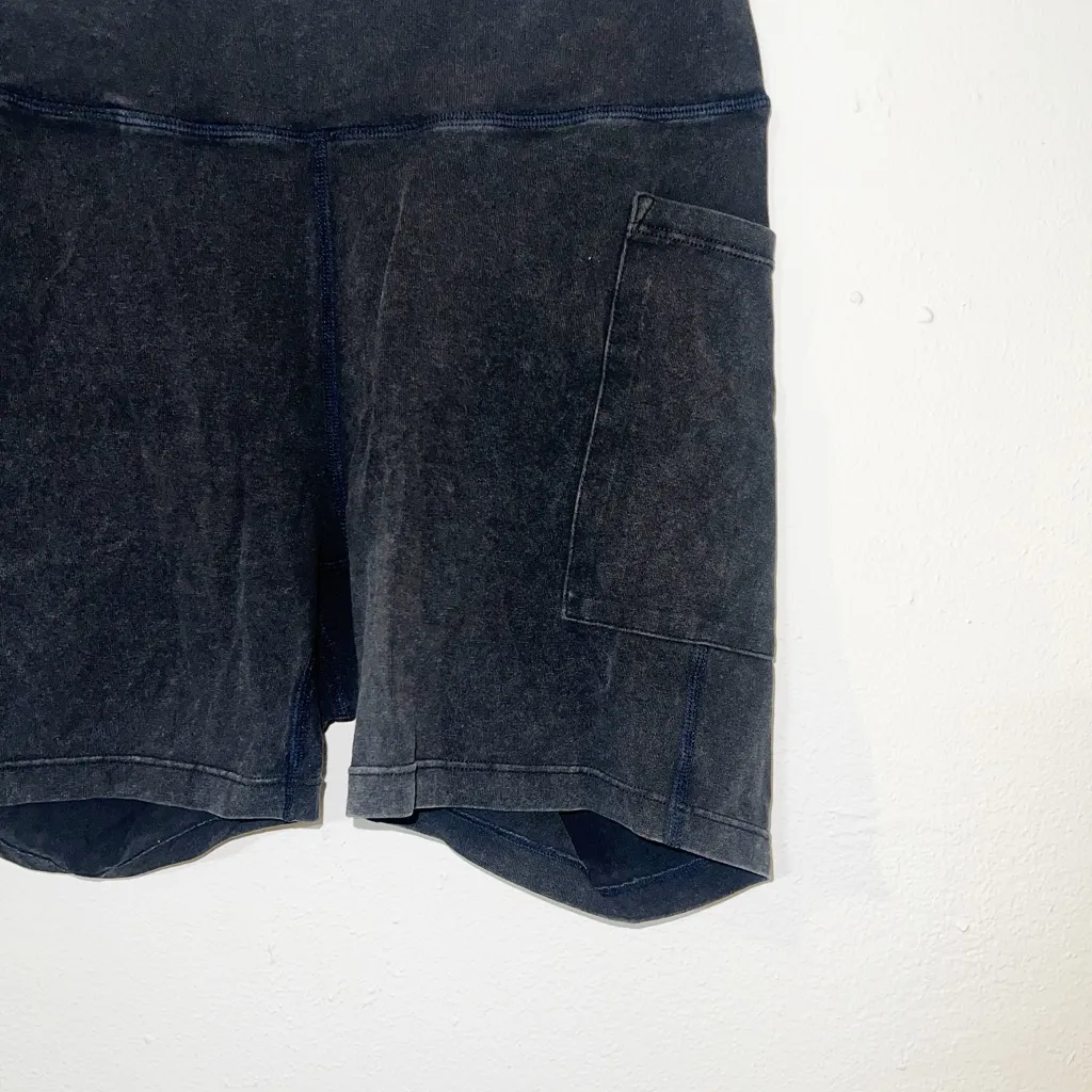 Free people movement gray black acid wash cotton biker shorts - Image 4