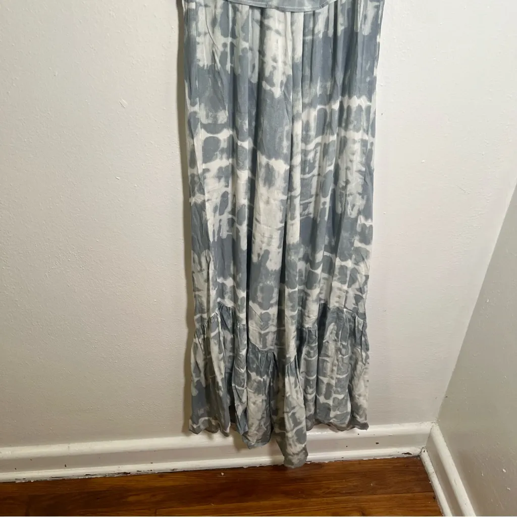 Japna Strapless Jumpsuit Light Blue Gray Tie Dye Ruffle S - Image 8