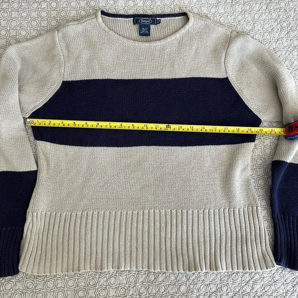 Rockport Women’s Cotton Crewneck Navy Gray Striped Sweater Size L Blue Size L - Image 6