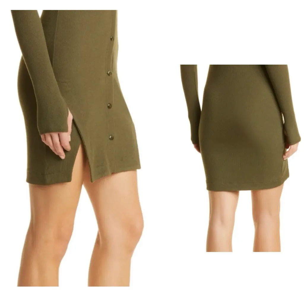 ALIX NYC‎ Virginia Button Front Mini Dress Womens Size Medium Army Green Ribbed - Image 8