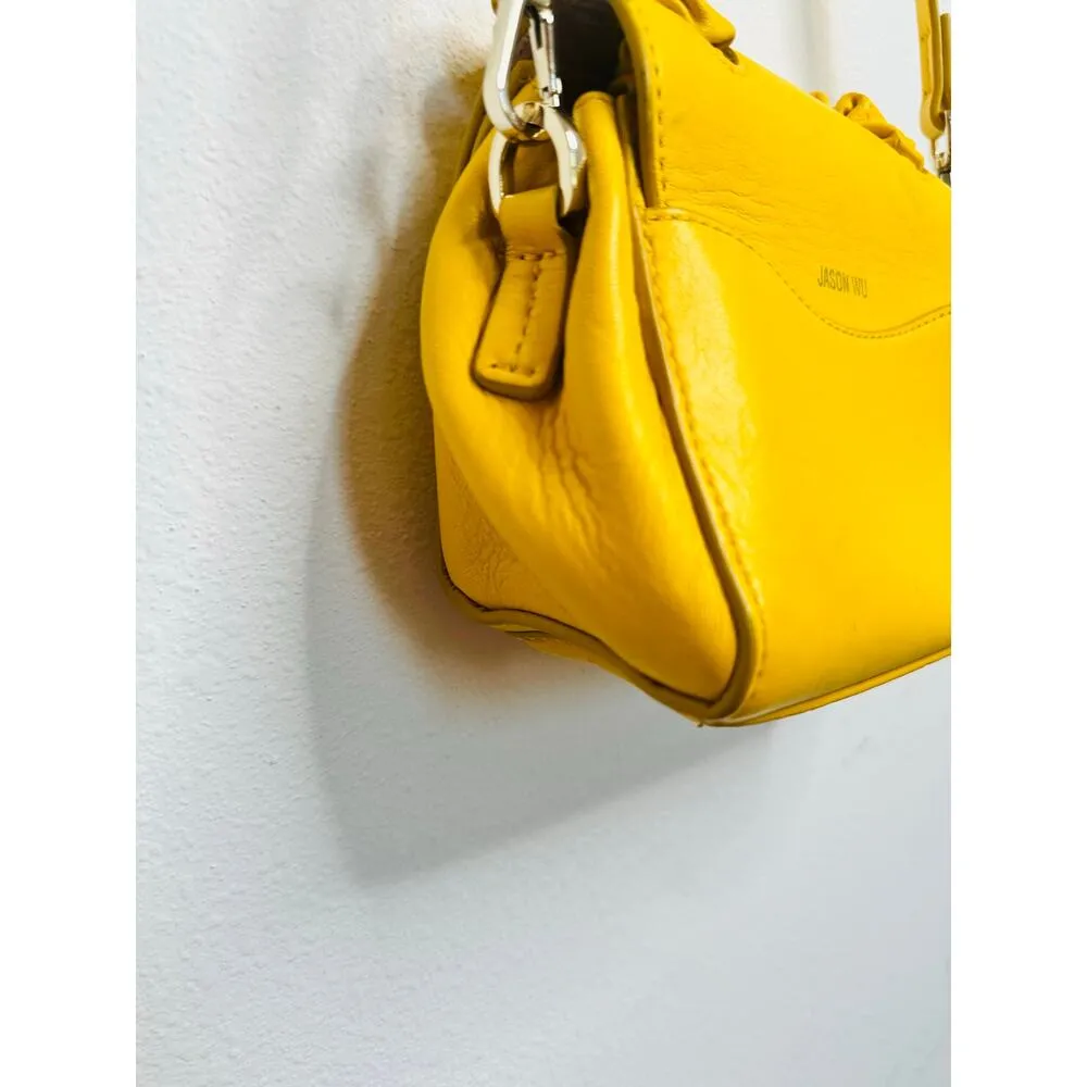 JASON WU Yellow Leather Adjustable Crossbody JW Logo Ruched Handle Rommy Bag - Image 4