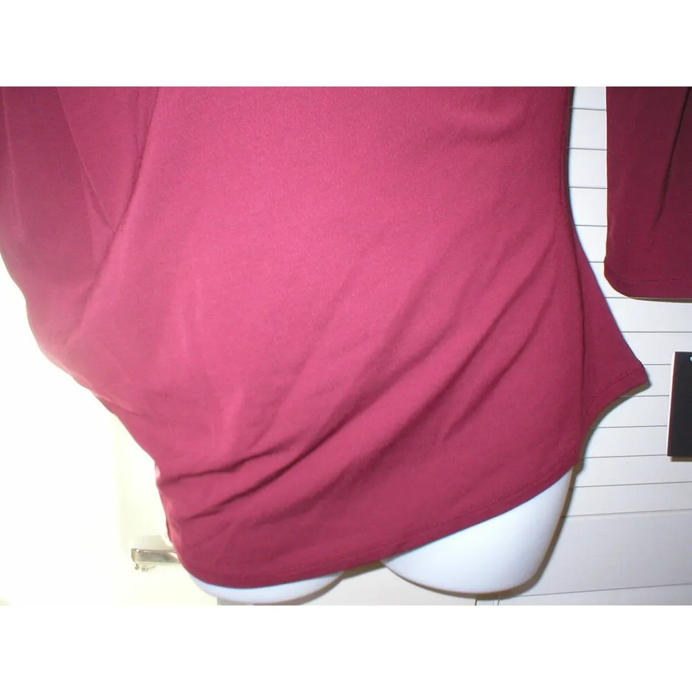 New Womens Josie Natori Asymmetric Top S NWT Dark Red Brick Ruched Sleeve Blouse - Image 4