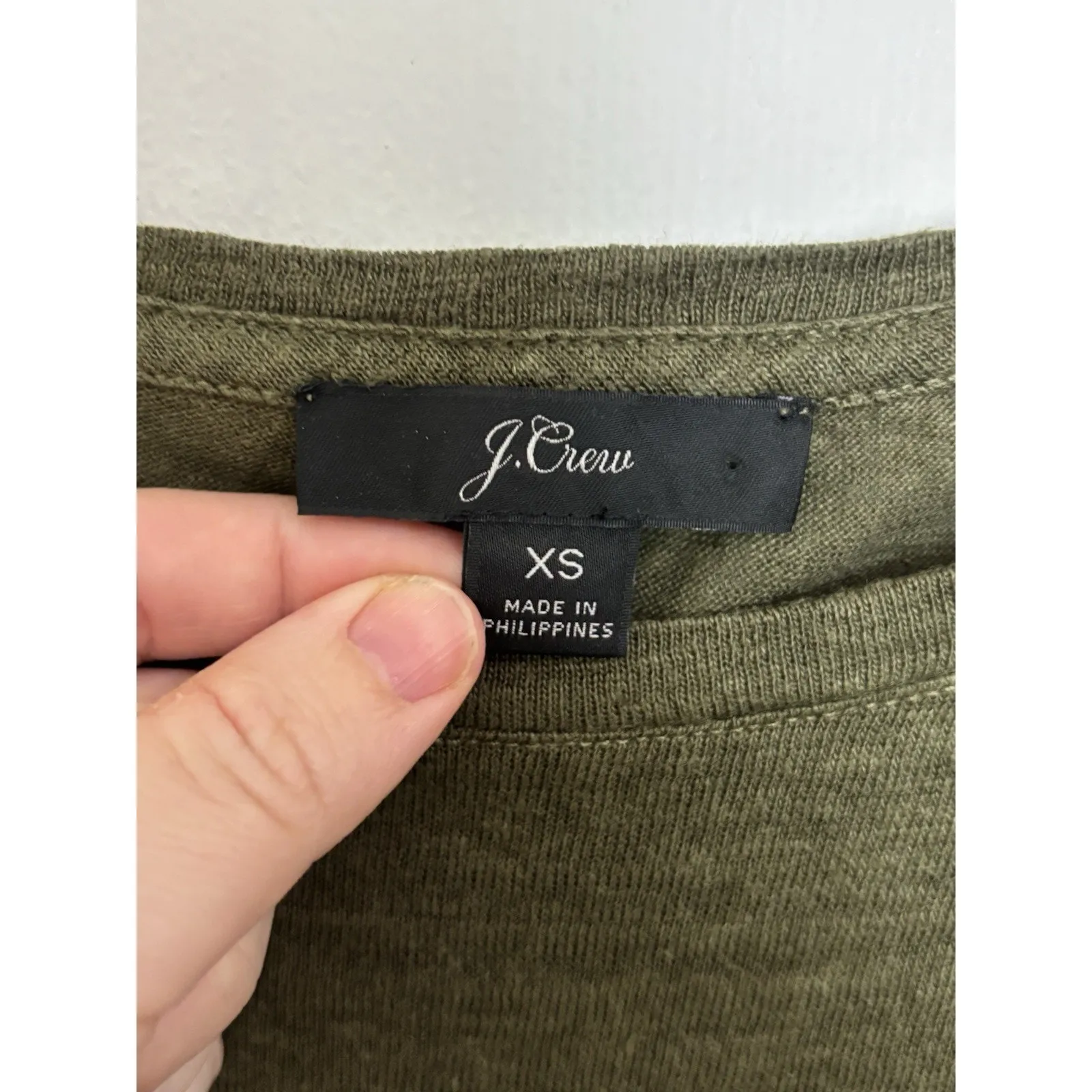 J Crew 100% Linen Olive Green Ruffle Short Sleeve Peplum Top Size XS Boho Beach - Image 3