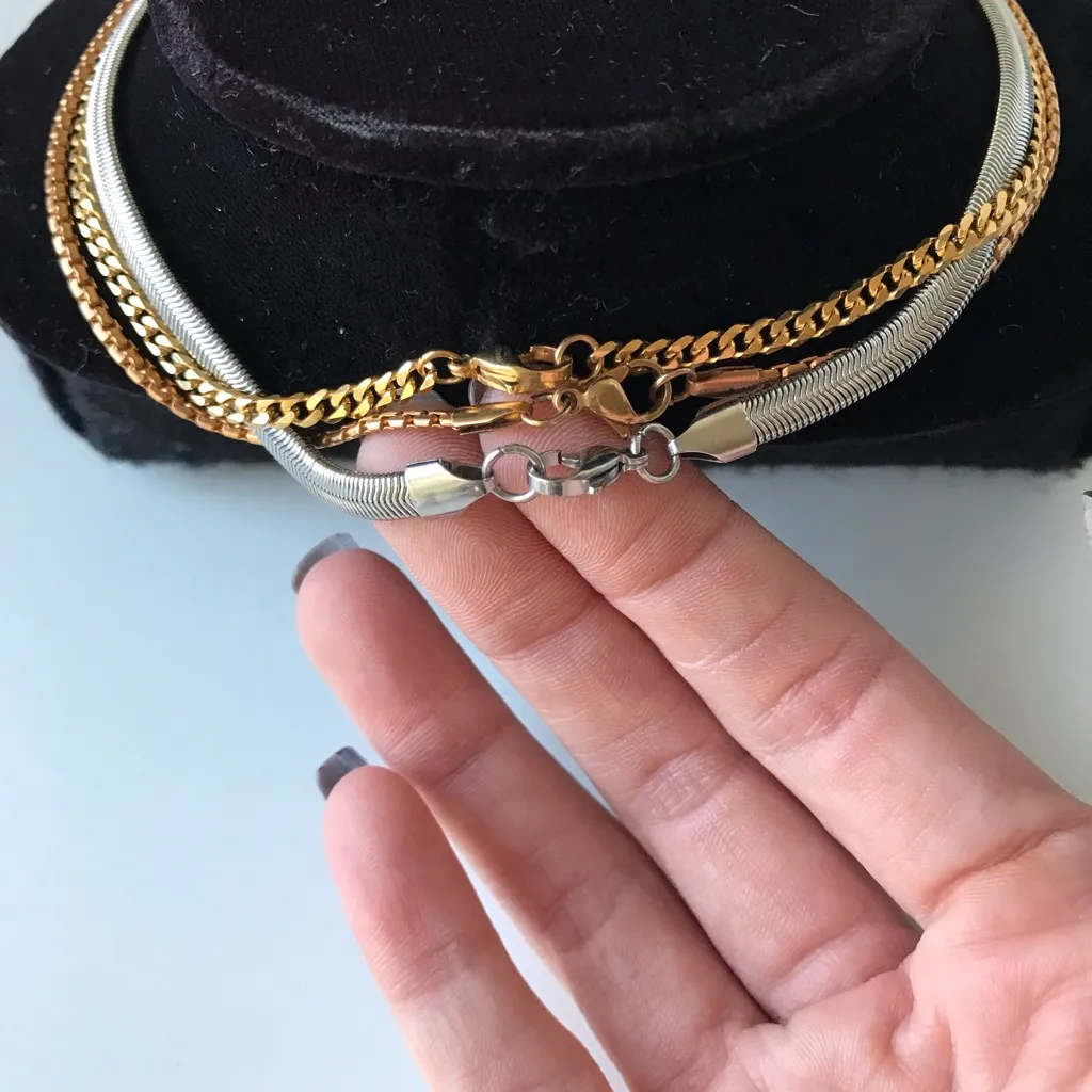 Bundle Of Silver, Rose Gold, And Gold Tone Chain Necklaces, Stainless Steel, 3 - Image 5