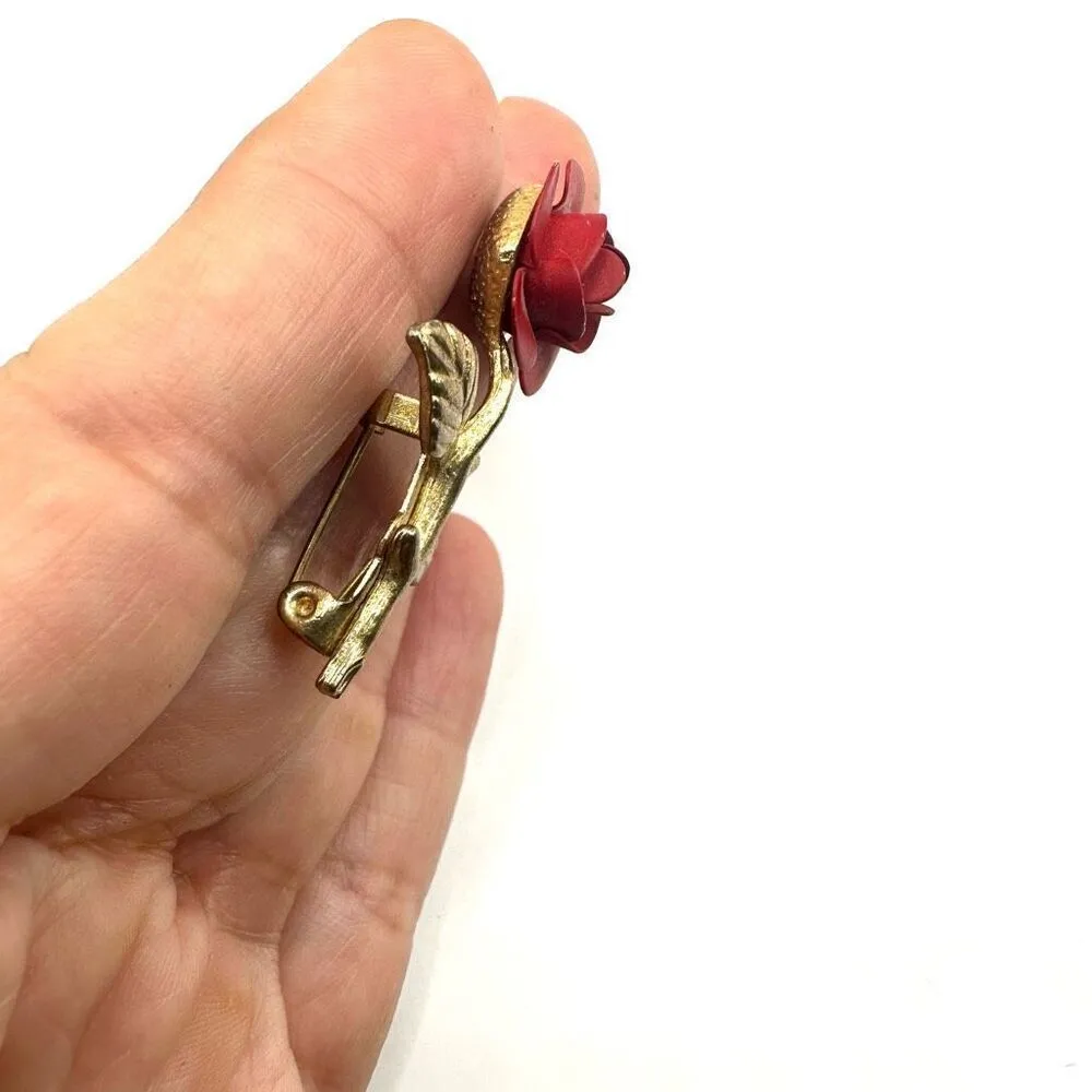Vintage red rose brooch - Image 7