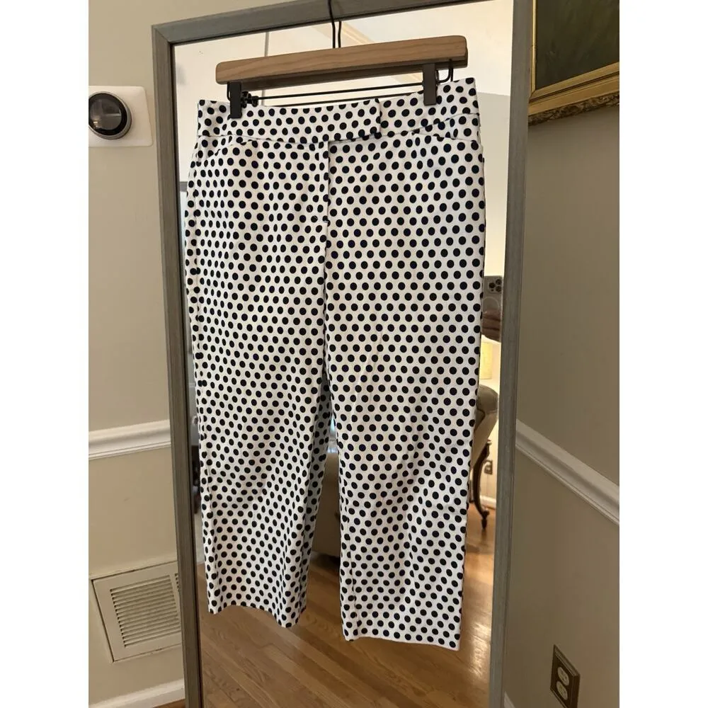 Ann Taylor White Navy Polka Dot Capri Pants Size 4 Stretch - Image 2