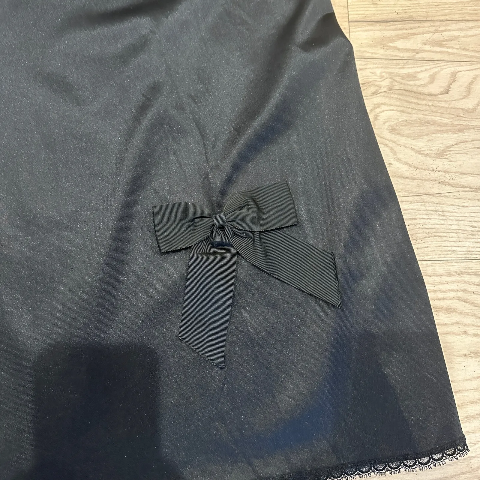 Vintage Black Half Slip Midi Skirt LARGE Bow Whimsigoth Pinup Witchy Grunge - Image 2