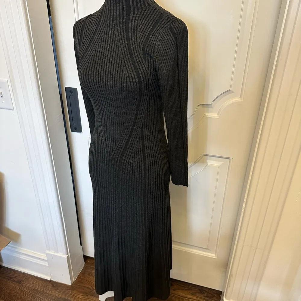 French Connection Mock Neck Charcoal Ribbed Knit Sweater Dress NEW - Image 4