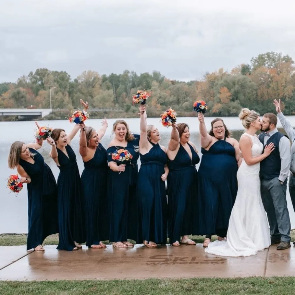 Von Vonni Raven Navy Blue Convertible Tie Wrap Maxi Dress Size M - Image 3