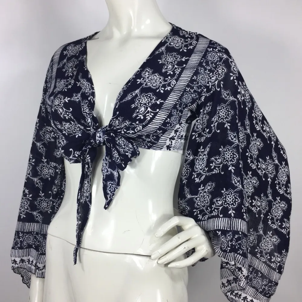 RAGA Cropped Wrap Top Handkerchief Sleeves - Image 2