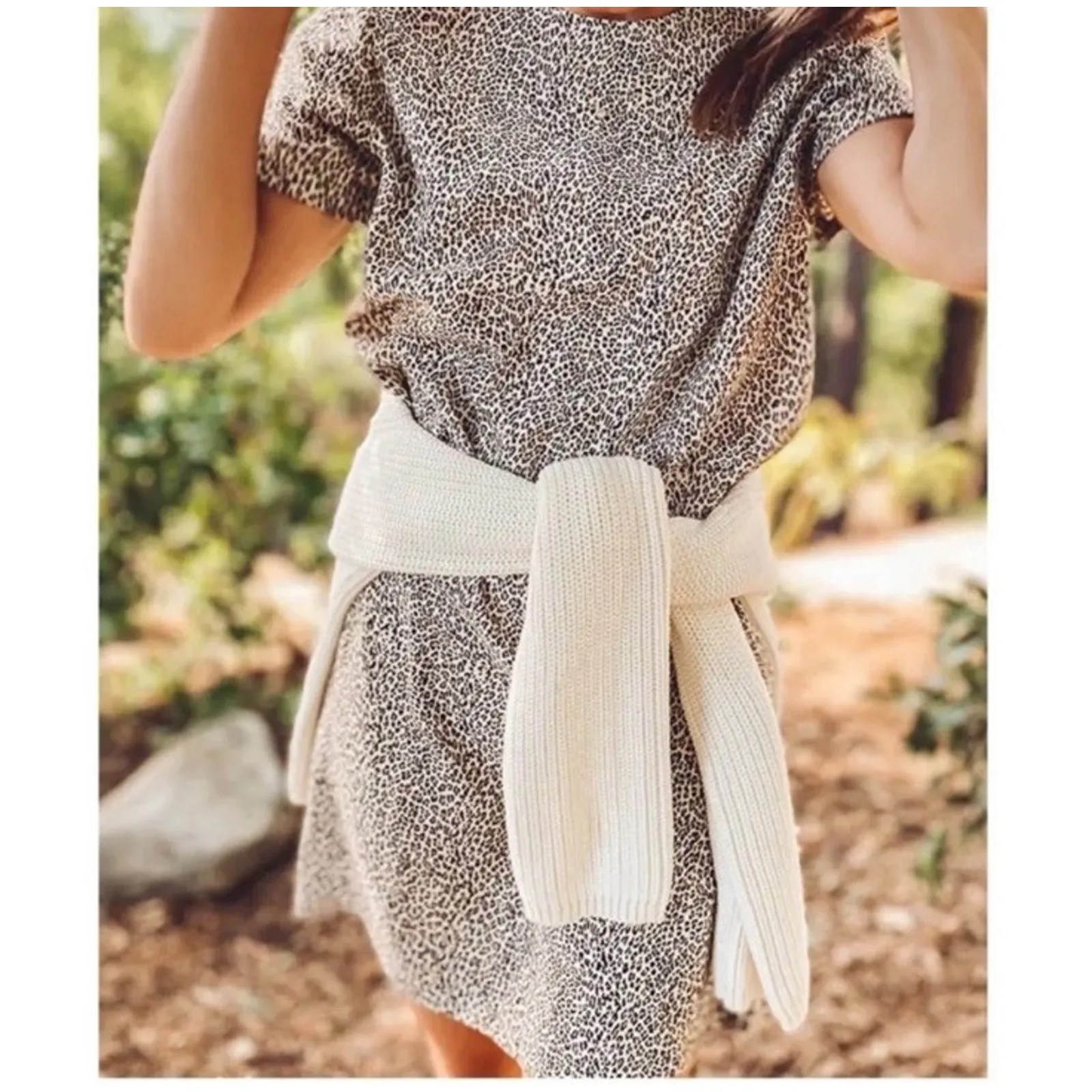 Jenni Kayne Leopard Print T Shirt Dress Mini Casual Oversized Animal Size XS - Image 3