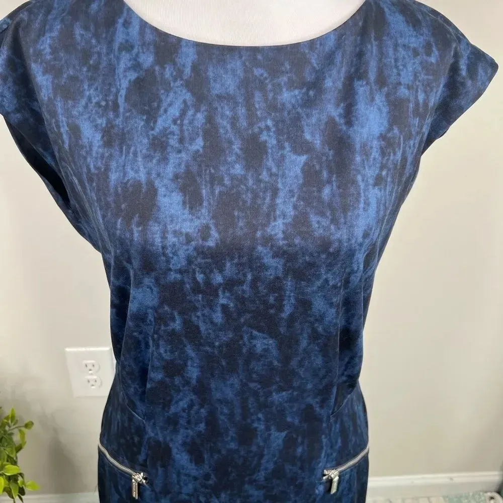 Michael Michael Kors Blue and Black Short Sleeve Zip Pocket Sheath Dress Sz 8 - Image 12