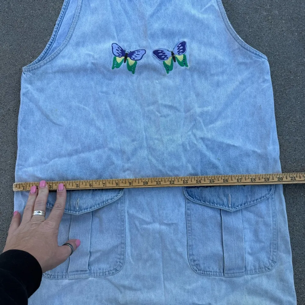 Y2K Faded glory embroidered butterfly overalls jumper dress art smock Blue Size M - Image 7