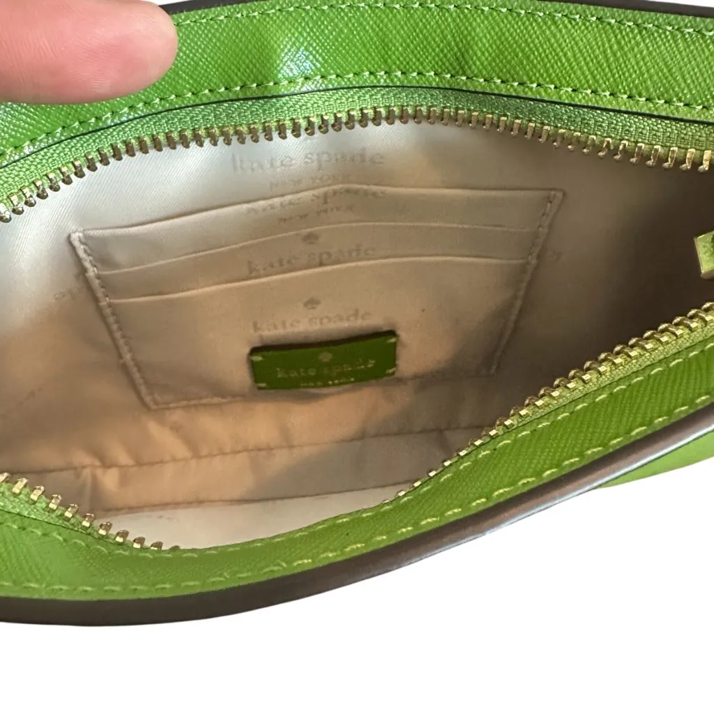 Kate Spade Madison Saffiano Pochette Bag + Card Holder Resin Chain Turtle Green - Image 12
