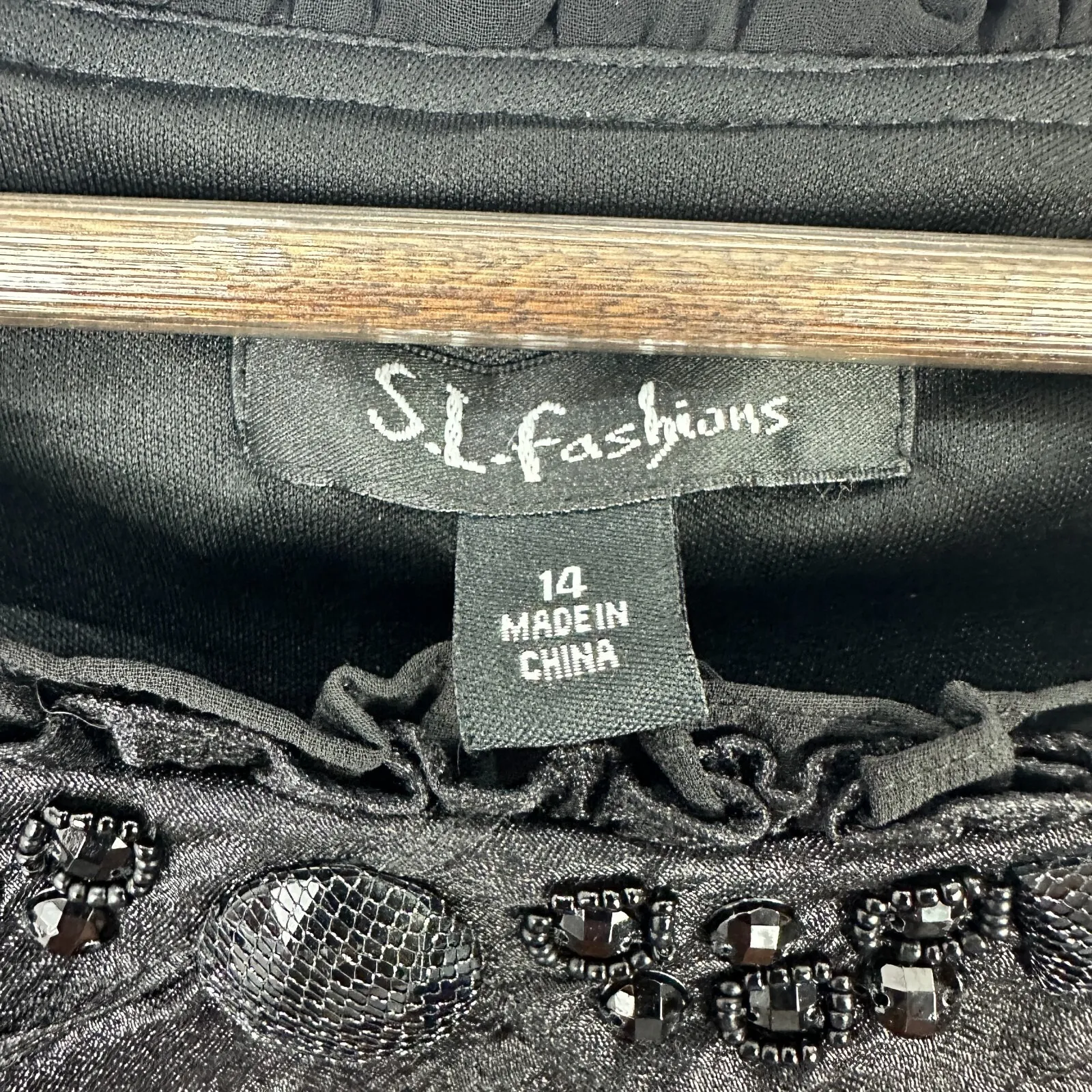 S.L. Fashions Dress 14 Black Tiered Sleeveless Beaded Glam Goth Cocktail‎ Party - Image 4