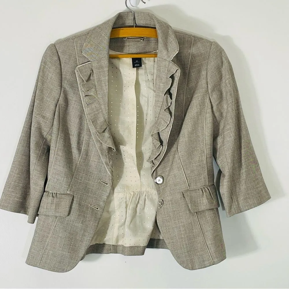 White House Black Market Gray/Light Tan 3/4 Sleeve Blazer Size 00 - Image 5