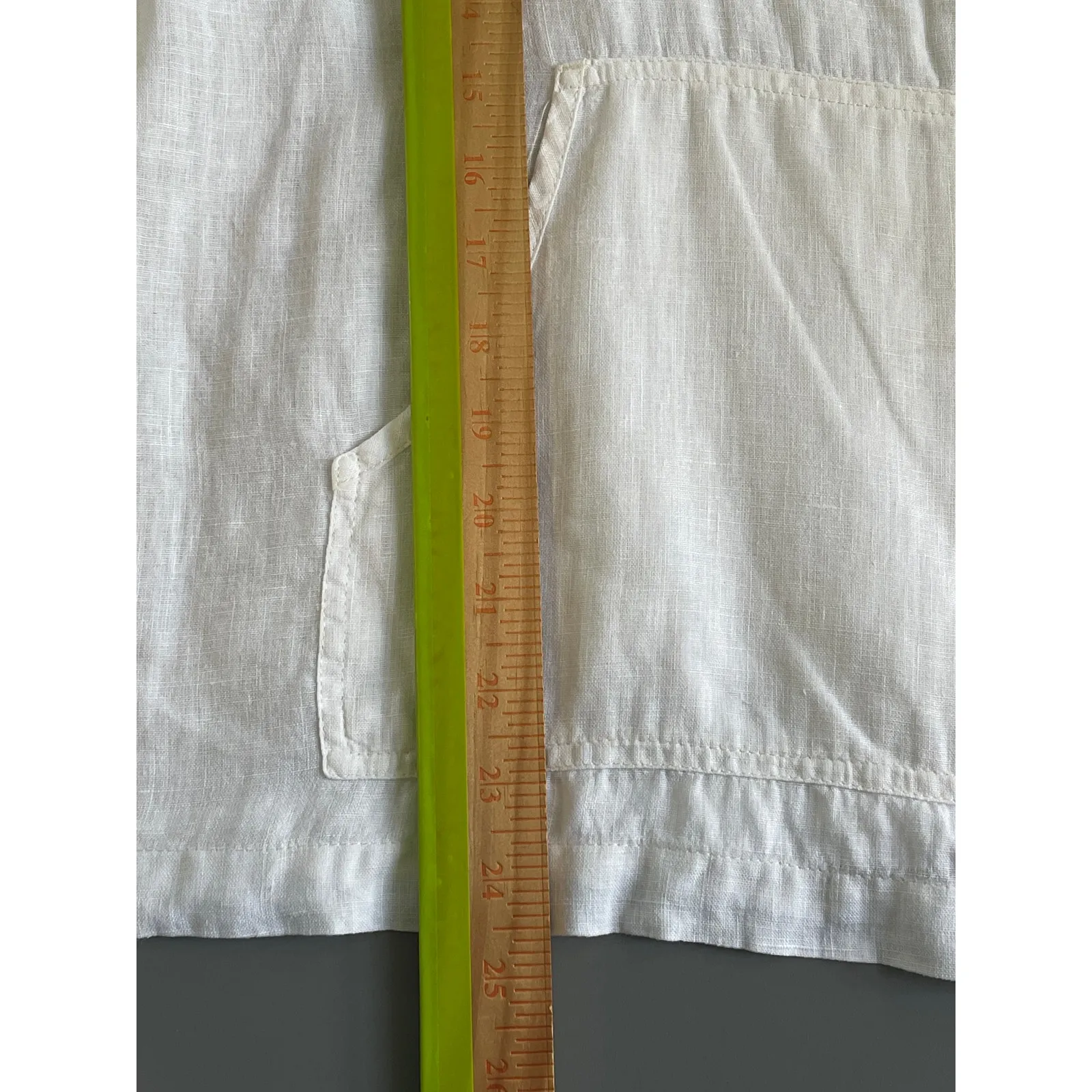 Flax Cream Ivory Linen Scoop Neck Long Sleeve Top Kangaroo Pocket Size Small - Image 8