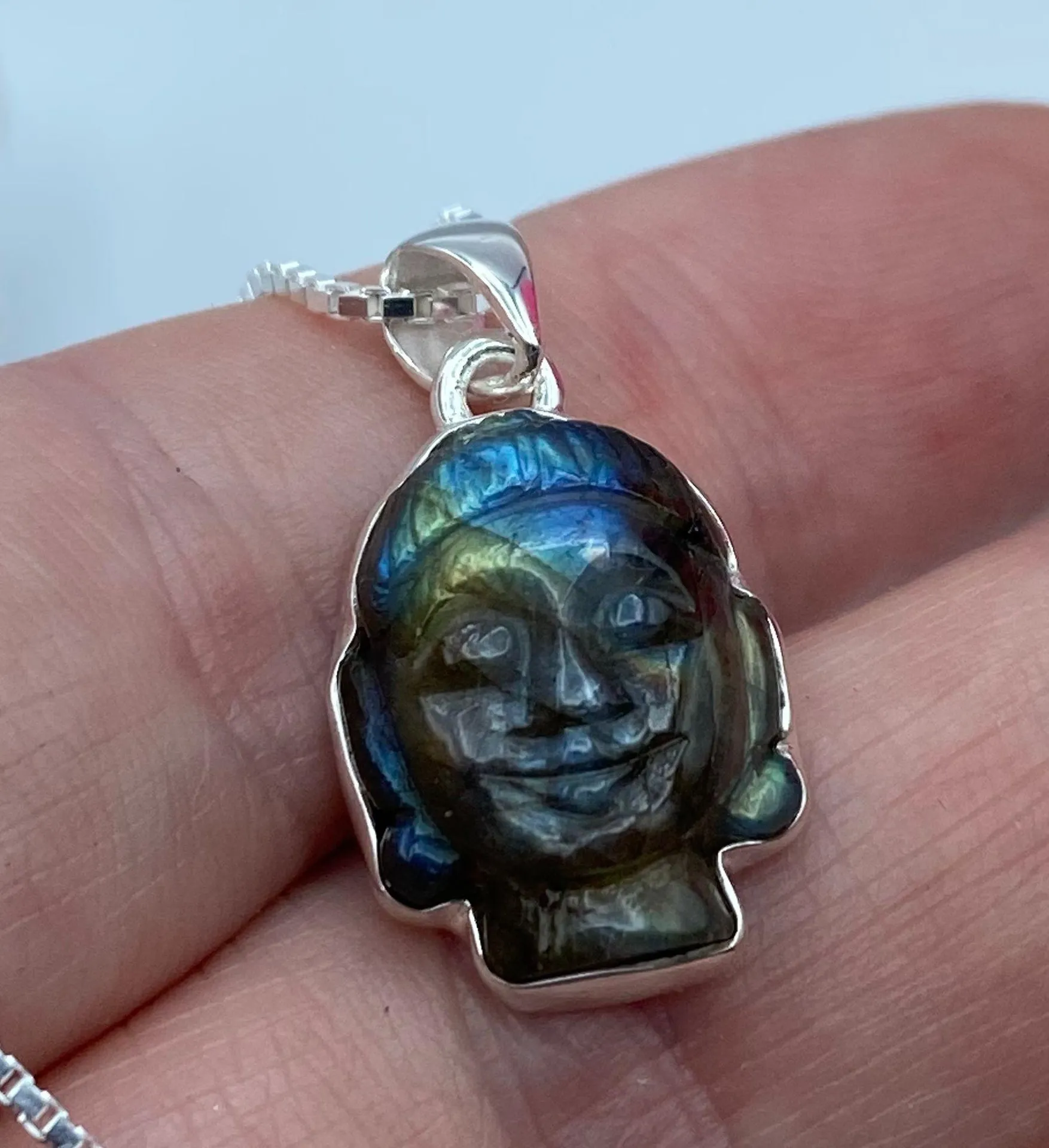 Buddha Carved Labradorite Solid Sterling Silver Necklace - Image 5