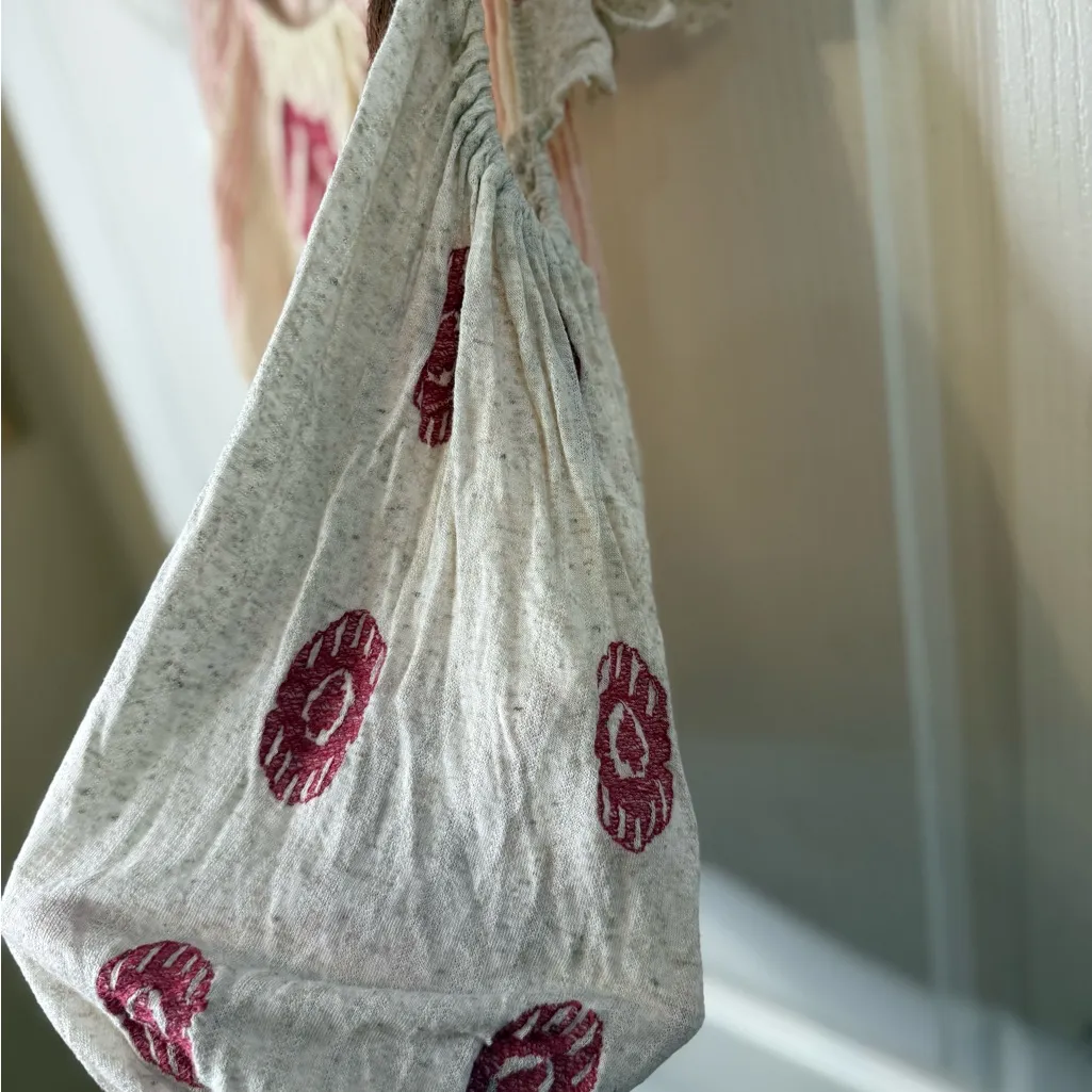 Free People Cream Top with Pink and Orange Embroidery - Image 4