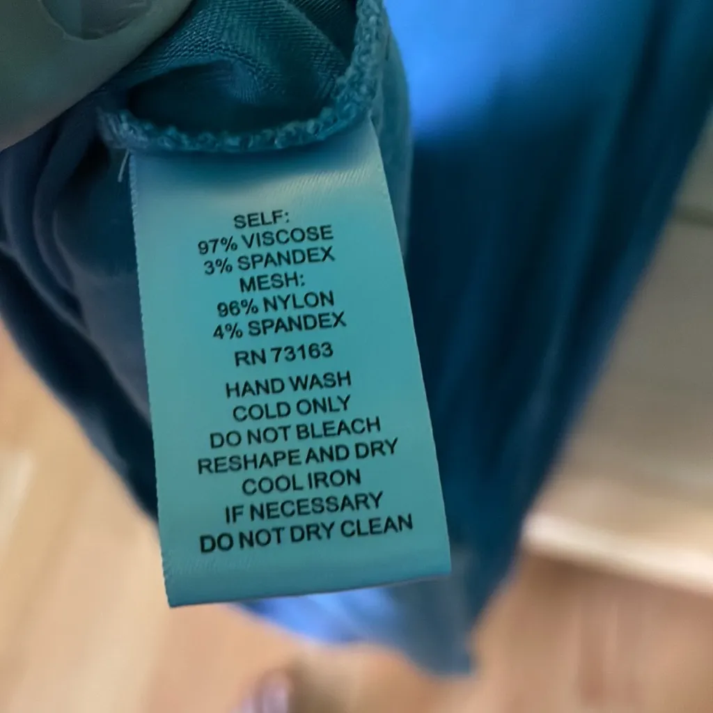 Blue Shift Dress with Sheer Neckline Size L - Image 4