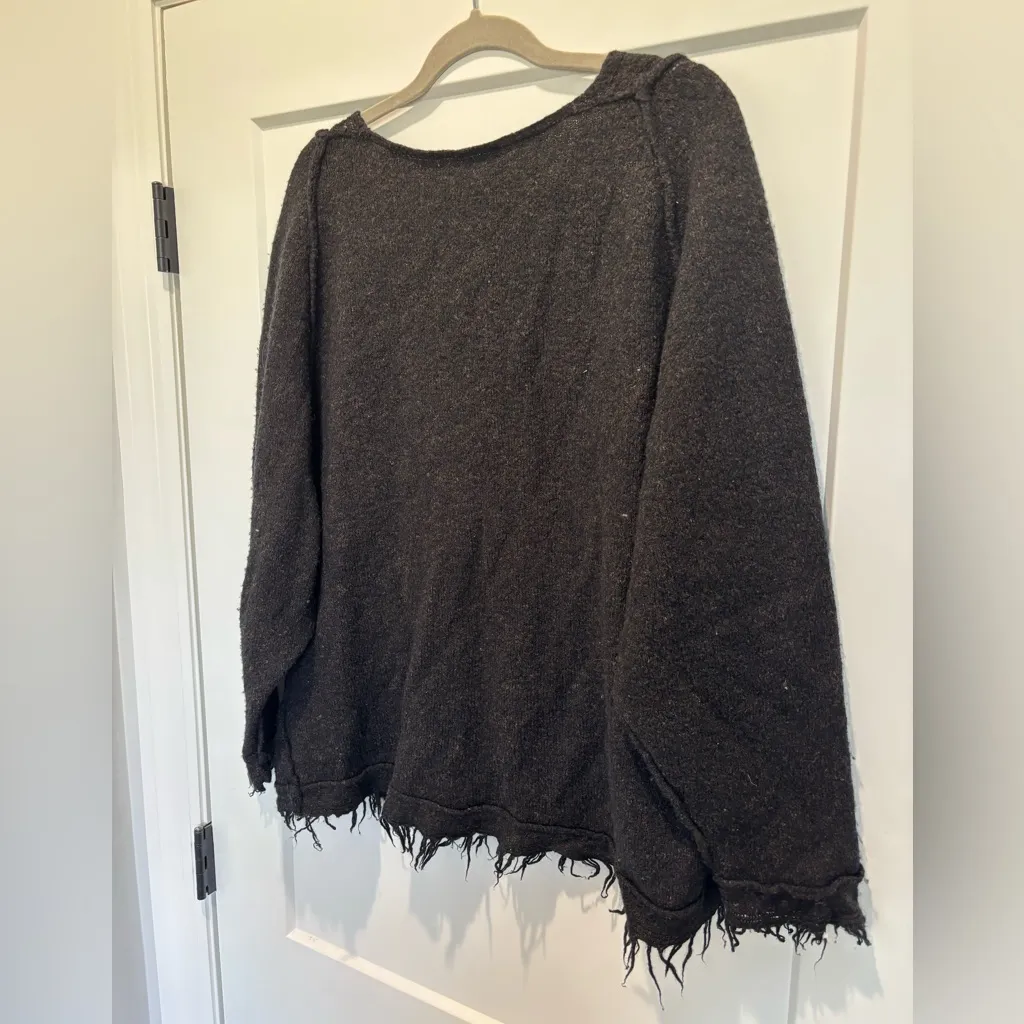 Free People Cozy Irresistible Fringe Wool Linen Blend Sweater BlackBrown Size XS - Image 8