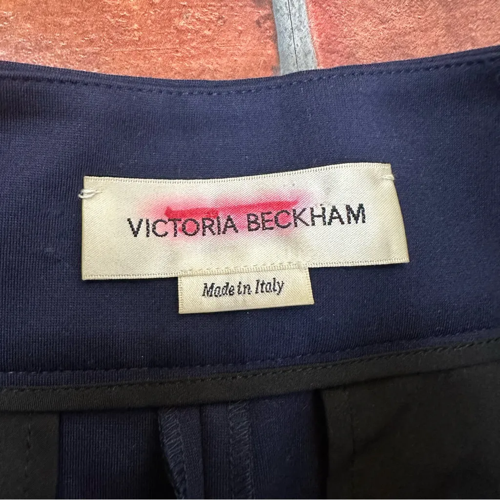 Victoria Beckham Navy Flare Pants - Image 4