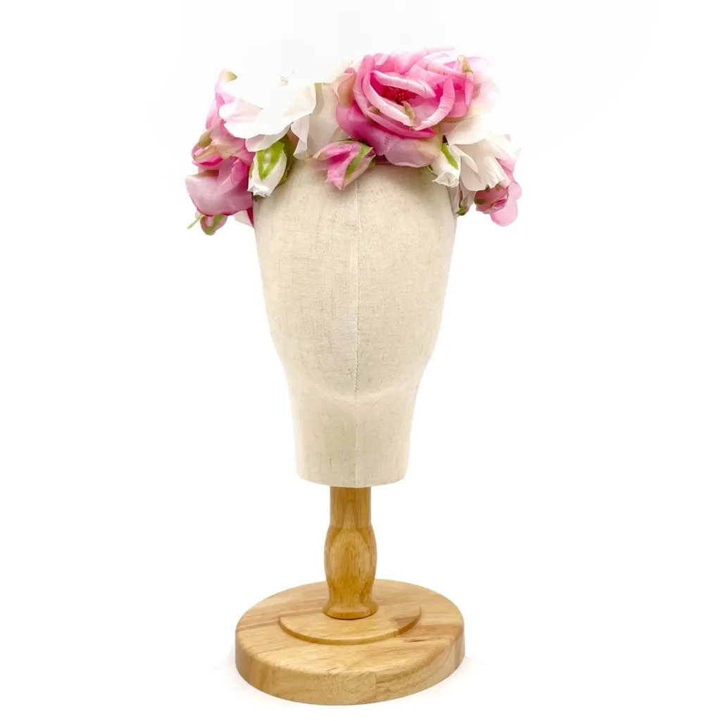 Vintage 1950s Modern Miss Pink White Floral Half Hat Headpiece Union Made USA - Image 6