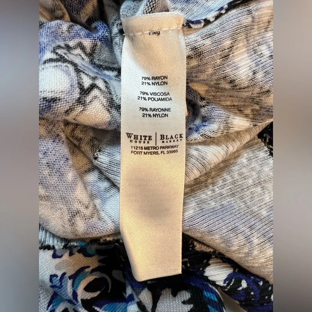 WHITE HOUSE BLACK MARKET blue print Cardigan Sweater 3/4 sleeve v-neck Womens XS - Image 7