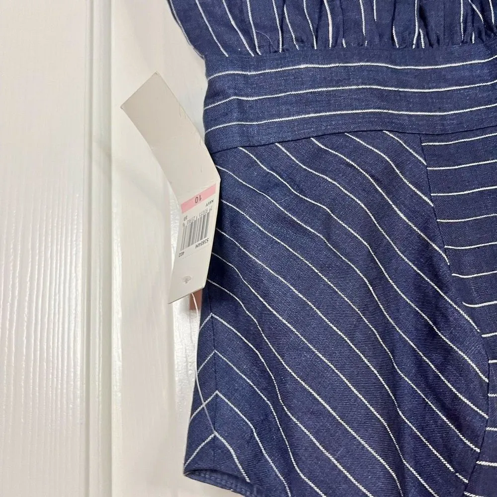 Ivy + Blue Womens Linen Pinstripe Knee Length Dress Blue White Size 10 Career‎ - Image 5