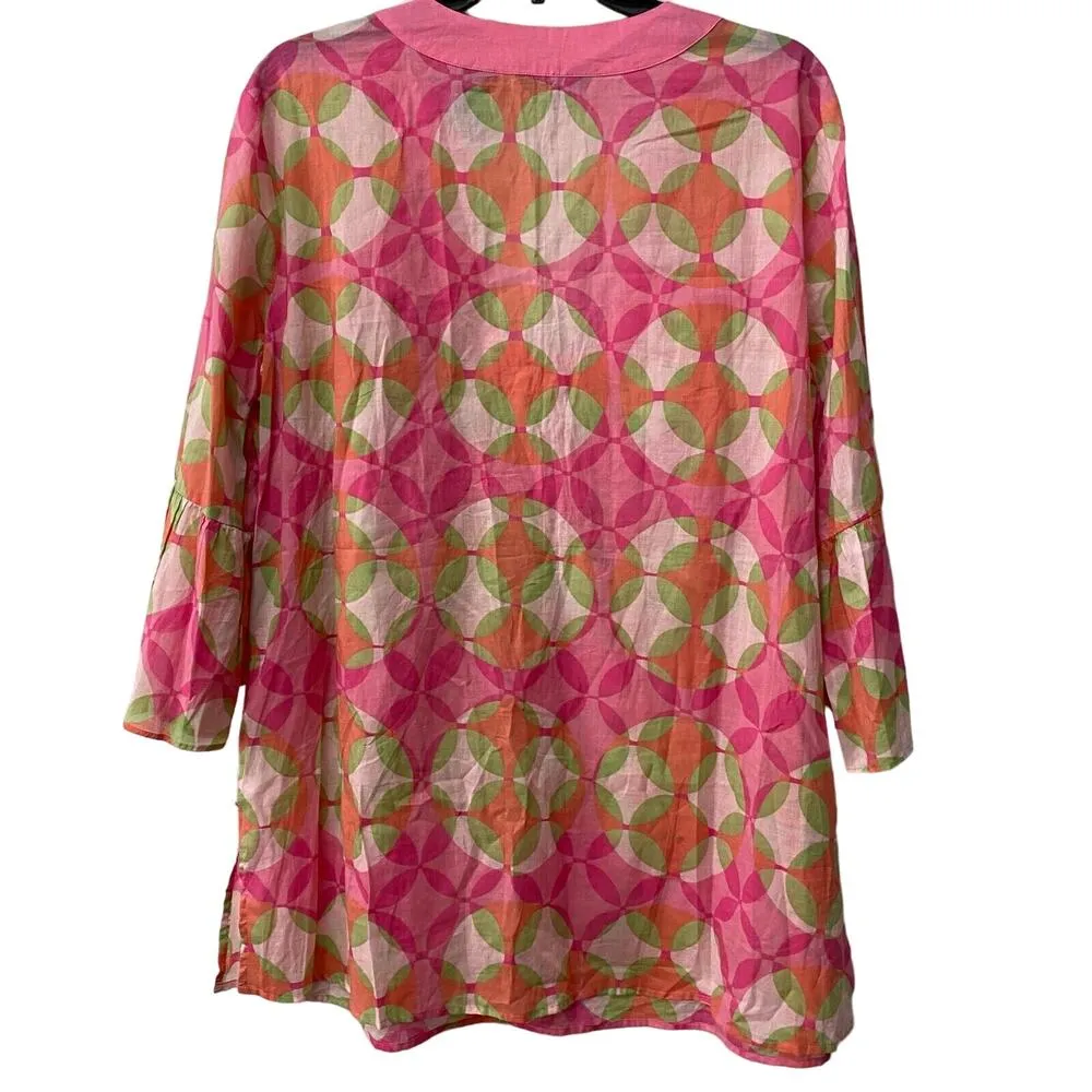 NWT New York & Company 3/4 Bell Sleeve Pink Blouse Scoop Neck Size XL Cotton - Image 2